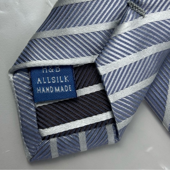 HAINES & BONNER Of London Handmade Silk Tie Blue and White Stripes. New - Picture 6 of 12